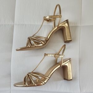 J. Crew Gold Strappy Block Heels